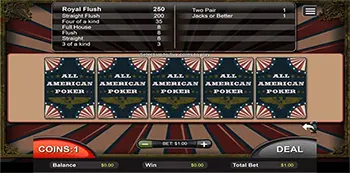 all american video poker screenshot